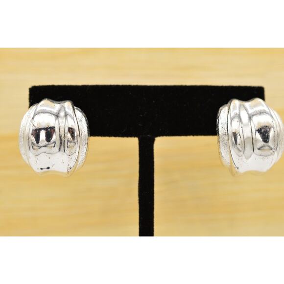 Givenchy Vintage Earrings Silver Drop Metallic Shiny Textured Signed 1980s BinZ - Picture 1 of 10